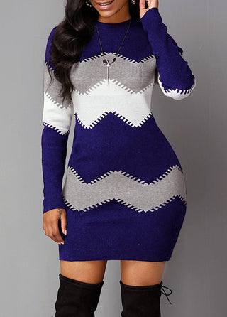 Mid-length Round Neck Long Sleeve Knitted Dress