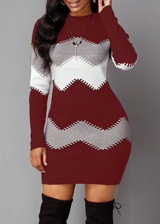 Mid-length Round Neck Long Sleeve Knitted Dress