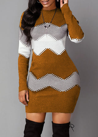 Mid-length Round Neck Long Sleeve Knitted Dress