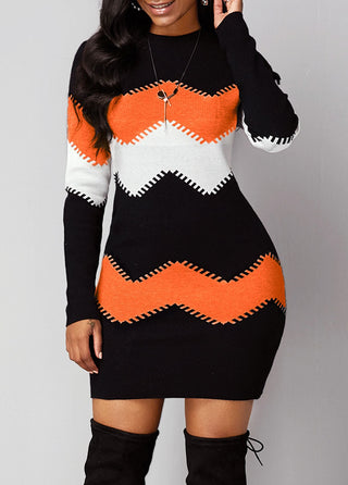 Mid-length Round Neck Long Sleeve Knitted Dress