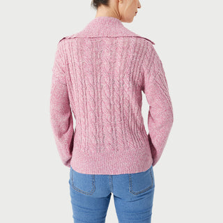 Warm Casual Lapel Sweater Pink Small, Medium, Large, X Large Back View