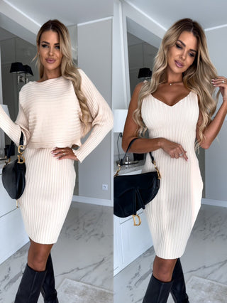 2pcs Long-sleeved Top And Tight Skirt