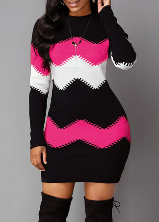 Mid-length Round Neck Long Sleeve Knitted Dress