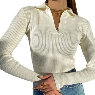 Casual Knit Sweater Pullover White