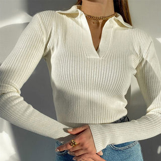 Casual Knit Sweater Pullover White