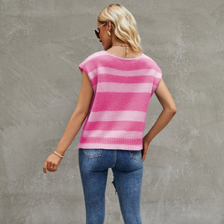 Casual Striped Sweater Pink Front View, Sizes Small, Medium, Large, X-Large