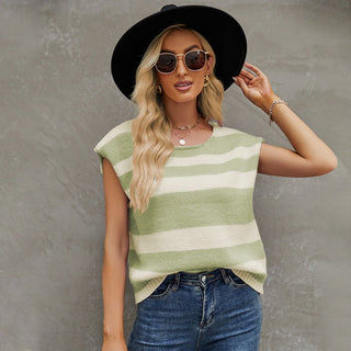 Casual Striped Sweater Green Front View, Sizes Small, Medium, Large, X-Large