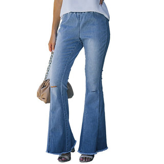 Cotton Jeans High Waist Elastic Waist Blue Front View, Sizes Small, Medium, Large, X-Large, XX-Large