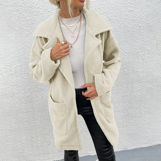 Double-faced Fleece Large Slot Pocket Mid-length Coat Beige