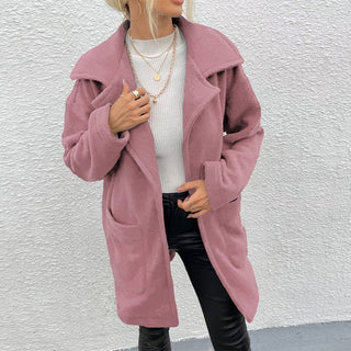 Double-faced Fleece Large Slot Pocket Mid-length Coat Pink