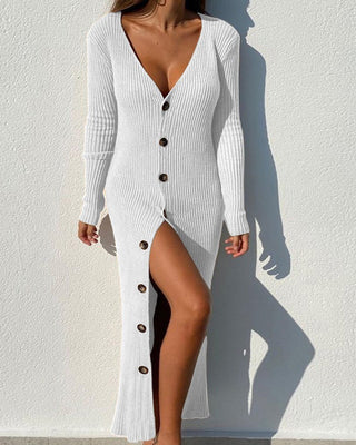 Fashion Knitted Long-sleeved Dress White