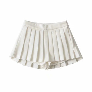 High Waist Front Short Back Length Pleated Skirt With Lining Black