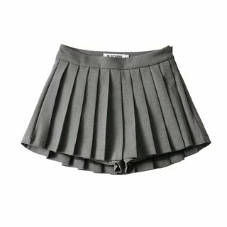 High Waist Front Short Back Length Pleated Skirt With Lining Black