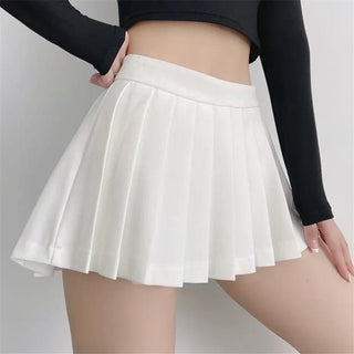 High Waist Front Short Back Length Pleated Skirt With Lining Black