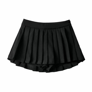 High Waist Front Short Back Length Pleated Skirt With Lining Black