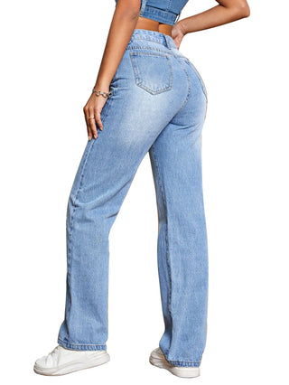 High Waist Loose Denim Trousers Blue