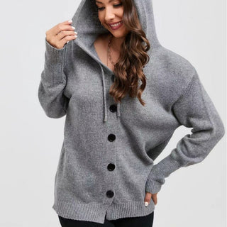 Hooded Single-breasted Sweater Gray Small, Medium, Large, X Large Front View