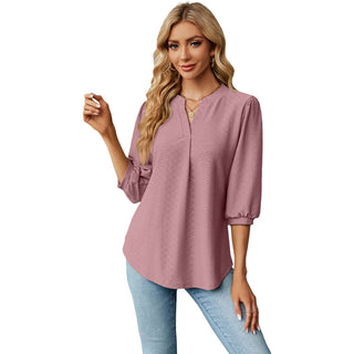 Jacquard Long Sleeve Loose-fitting T-shirt Top Bean Green