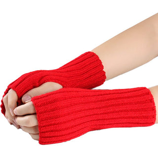 Knitting Wool Gloves Fingerless Red