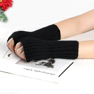 Knitting Wool Gloves Straight Arm Knitted Warm Black