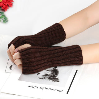 Knitting Wool Gloves Straight Arm Knitted Warm Brown