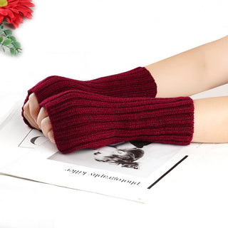 Knitting Wool Gloves Straight Arm Knitted Warm Burgundy