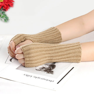 Knitting Wool Gloves Straight Arm Knitted Warm Camel