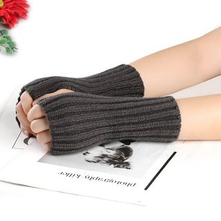 Knitting Wool Gloves Straight Arm Knitted Warm Dark Gray