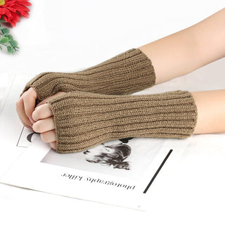 Knitting Wool Gloves Straight Arm Knitted Warm Khaki