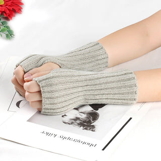 Knitting Wool Gloves Straight Arm Knitted Warm Light Gray