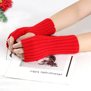 Knitting Wool Gloves Straight Arm Knitted Warm Red