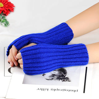 Knitting Wool Gloves Straight Arm Knitted Warm Royal Blue