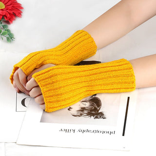 Knitting Wool Gloves Straight Arm Knitted Warm Turmeric