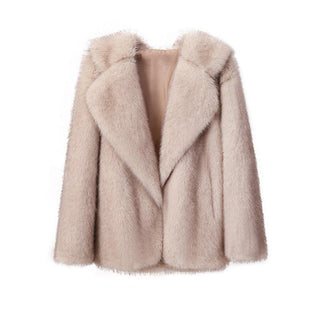 Lapel Leather Fur Coat Women's Artificial Wool Clip Coat Beige