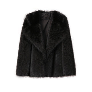 Lapel Leather Fur Coat Women's Artificial Wool Clip Coat Black