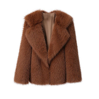 Lapel Leather Fur Coat Women's Artificial Wool Clip Coat Caramel