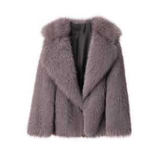 Lapel Leather Fur Coat Women's Artificial Wool Clip Coat Dark Gray