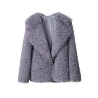 Lapel Leather Fur Coat Women's Artificial Wool Clip Coat Gray