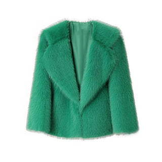 Lapel Leather Fur Coat Women's Artificial Wool Clip Coat Green