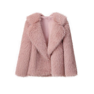 Lapel Leather Fur Coat Women's Artificial Wool Clip Coat Pink