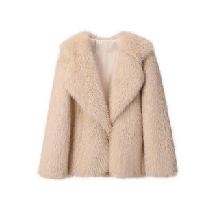 Lapel Leather Fur Coat Women's Artificial Wool Clip Coat White