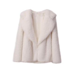 Lapel Leather Fur Coat Women's Artificial Wool Clip Coat White