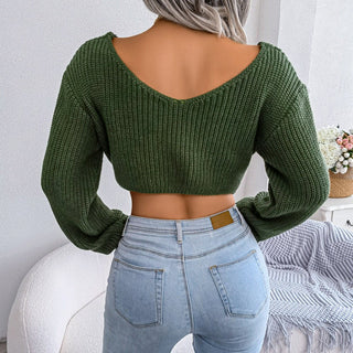 Long-sleeved Knotted Knitted Sweater Army Green