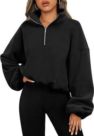 Loose Pullover Hoodie Zipper Sweatshirt Thick Black