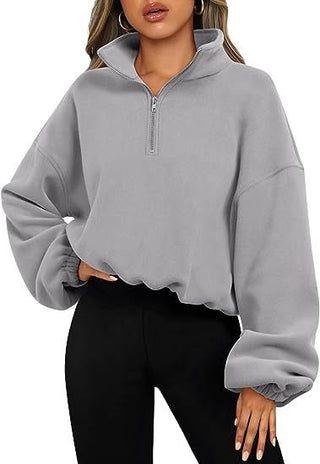 Loose Pullover Hoodie Zipper Sweatshirt Thick Grey