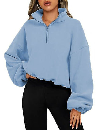 Loose Pullover Hoodie Zipper Sweatshirt Thick Light Blue