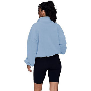 Loose Pullover Hoodie Zipper Sweatshirt Thick Light Blue