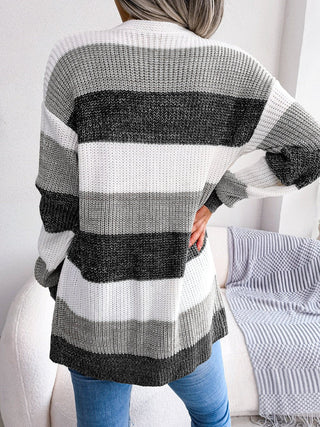 Plaid Sweater Lantern Sleeves Cardigan Black Back View