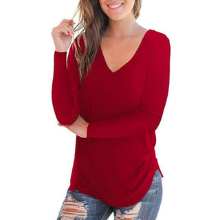 Pullover Cotton Bottoming Shirt Wine Red