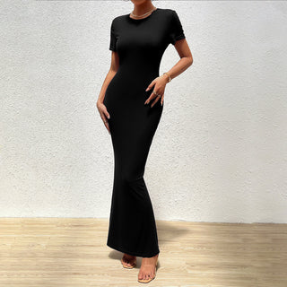 Round Neck Short Sleeve Dress Black